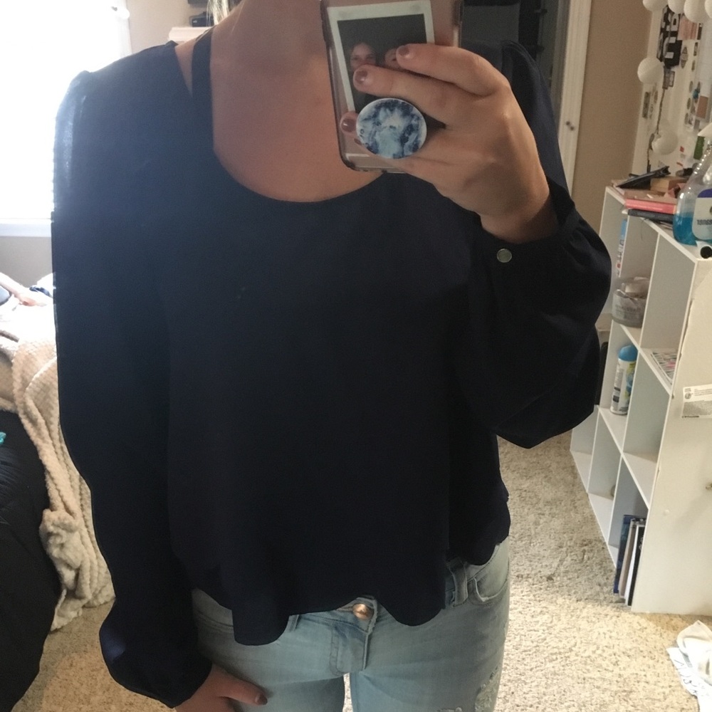 Navy blue Flowy backless Blouse